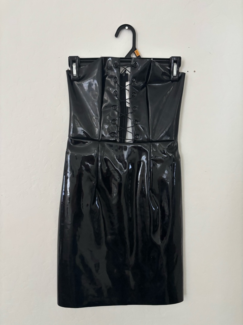 Meshki XS Black Patent Latex Look Corset Midi Dress